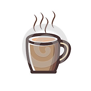 Hot coffee in a mug with steam icon. Isolated vector illustration.