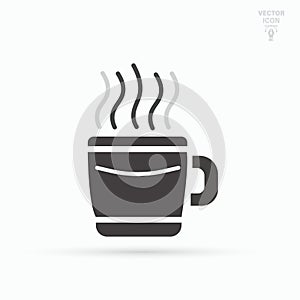 Hot coffee in a mug with steam icon. Isolated vector illustration.