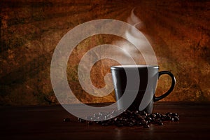 Hot coffee scene with vintage background