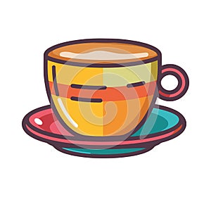 Hot coffee in yellow mug with saucer