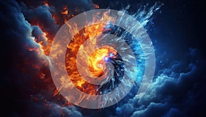 hot and cold concept.fire and ice element background