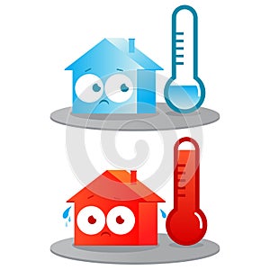 Hot and cold house. Vector illustration