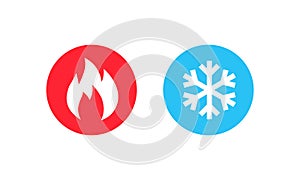 Hot and cold icon. Fire and snowflake sign. Heating and cooling button. Vector EPS 10. Isolated on white background