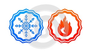 Hot or Cold icon. Fire and snowflake sign. Template for label. Isolated on white background. Vector illustration.