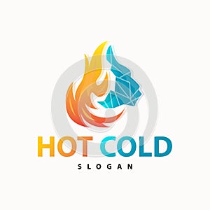 hot and cold logo, minimalist design fire, water, ice, sun temple brand simple product