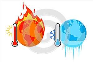 Hot and cold planet. Vector illustration on withe background. Isolated.