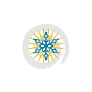 Hot and cold symbol. Snowflake and Sun all season concept logo isolated on white background