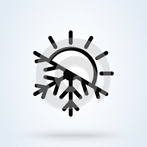 Hot and cold symbol. Sun and snowflake all season concept icon. Vector illustration