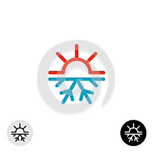 Hot and cold symbol. Sun and snowflake all season concept logo. photo