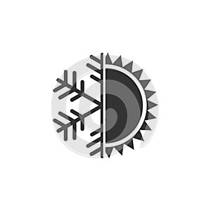 Hot and cold symbol. Sun and snowflake icon isolated. Winter and summer symbol