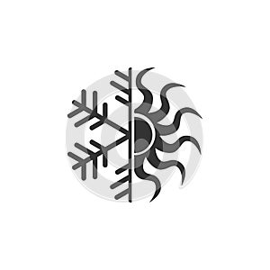 Hot and cold symbol. Sun and snowflake icon isolated. Winter and summer symbol