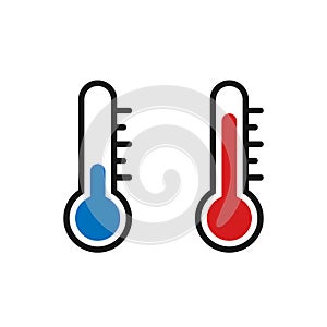 Hot and cold temperature vector pictogram. Thermometer icon symbol set isolated on white background. Vector EPS 10