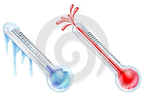 Hot and Cold Thermometer Icons photo