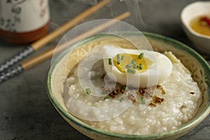 Hot congee or porridge in a bowl