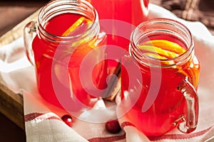 Hot cranberry tea with orange cinnamon warming drink