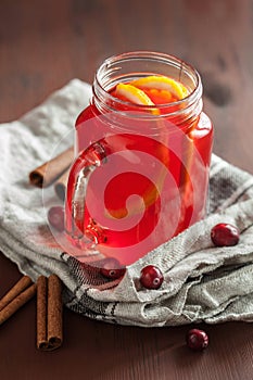 Hot cranberry tea with orange cinnamon warming drink