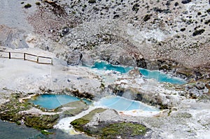 Hot Creek Geological Site near Mammoth Lakes California features a natural hot spring and interesting rock formations in Mono