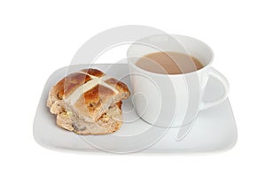 Hot cross bun and tea