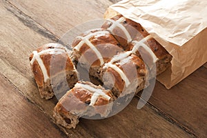 Hot Cross Buns for Easter in a paper packet