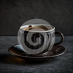 Hot cup of aromatic coffee on the table close-up