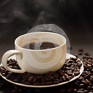 Hot cup of coffee with smoke