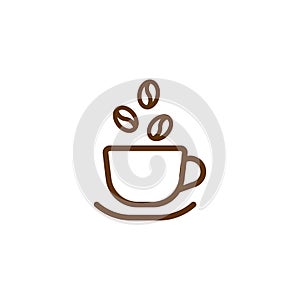 Hot cup icon. Mug with tea or coffee icon flat. Brown line pictogram isolated on white background