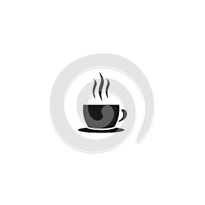 Hot cup with steam icon. Mug with tea or coffee icon flat. Black logo or label isolated on white background