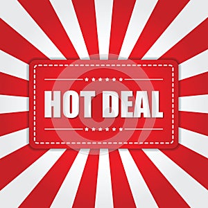 Hot Deal banner with sunburst effect on white and red background