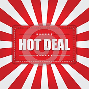 Hot Deal banner with sunburst effect on white and red background photo