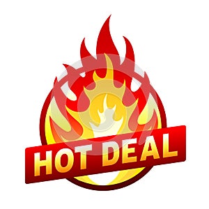 Hot deal fire badge, price sticker, flame photo