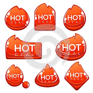 Hot deal, shine and glossy vector flame banner, template design