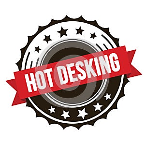 HOT DESKING text on red brown ribbon stamp photo