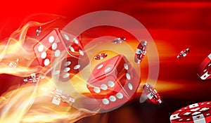 Hot dice game and Gambling chips flying photo