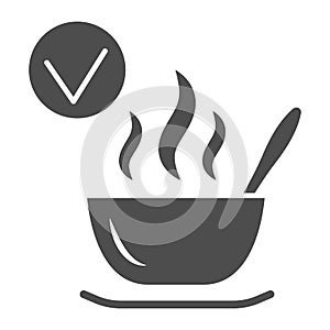 Hot dish with check mark solid icon, International dentist day concept, No hypersensitivity tooth sign on white