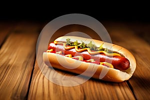 hot dog background food space sausage meat sauce fast copy american bread. Generative AI.