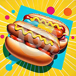 Hot dog bun frankfurter sausage meal comic colors