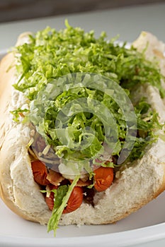 Hot dog cachorro quente bacon salada photo