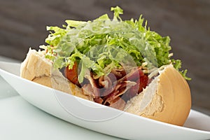 Hot dog cachorro quente bacon salada lanche photo