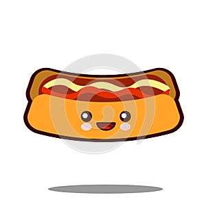 Hot-Dog cartoon character icon kawaii fast food Flat design Vector
