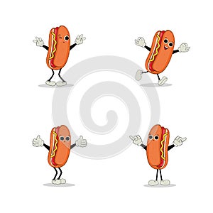 Hot Dog Cartoon mascot character, Posters, menus, brochures, web, and icon fast food