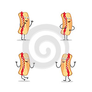 Hot Dog Cartoon mascot character, Posters, menus, brochures, web, and icon fast food