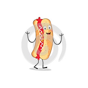 Hot Dog Cartoon mascot character, Posters, menus, brochures, web, and icon fast food