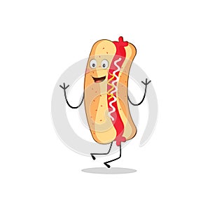 Hot Dog Cartoon mascot character, Posters, menus, brochures, web, and icon fast food