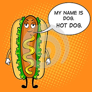 Hot dog cartoon pop art vector illustration