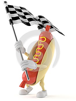 Hot dog character with racing flag