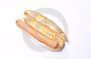 Hot dog with cheese fast food on white background