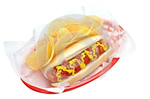 Hot Dog, Chips, Isolated, Clipping Path
