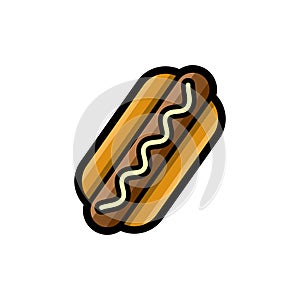 Hot dog colored with contour fast food vector icon