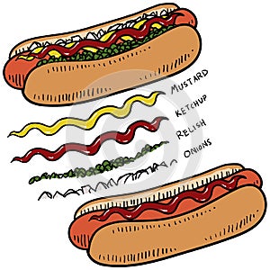 Hot dog with condiments sketch