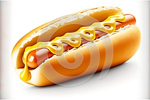 hot dog with delicious sausage with thick mustard sauce isolated on white background